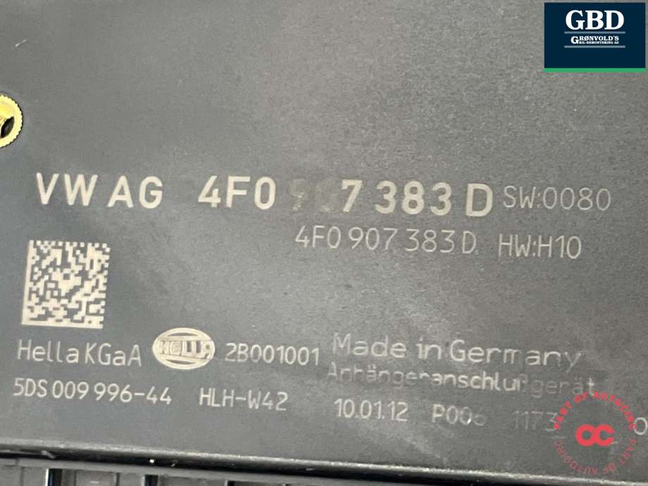 Styreenhet hengerfeste til Audi A6 2008-2011 (Type III, Fase 2) (C6) (C6) (4F0 907 383 D|)