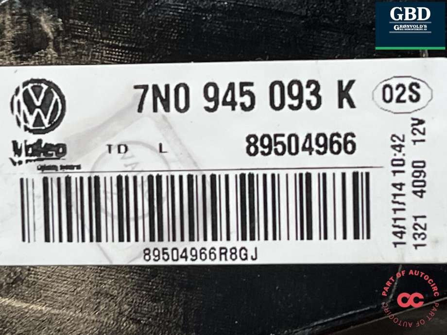 Baklykt venstre indre til VW Sharan 2010-->> (Type II)  (7N0 945 093 K|89504966|)