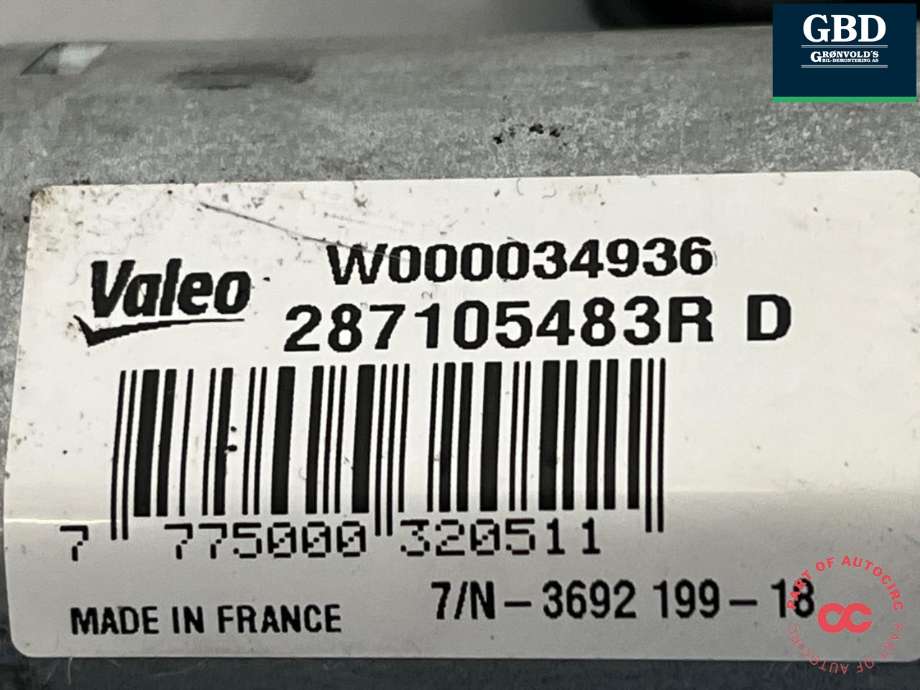 Viskermotor bakrute til Renault Zoe 2013-2019 (Fase 1) (287105483R|287105483RD|)