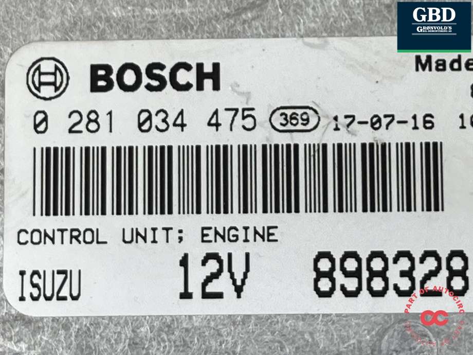Styreenhet motor til Isuzu D-Max 2017-2020 (Type II, Fase 2)  (8983283903|0281034475|)