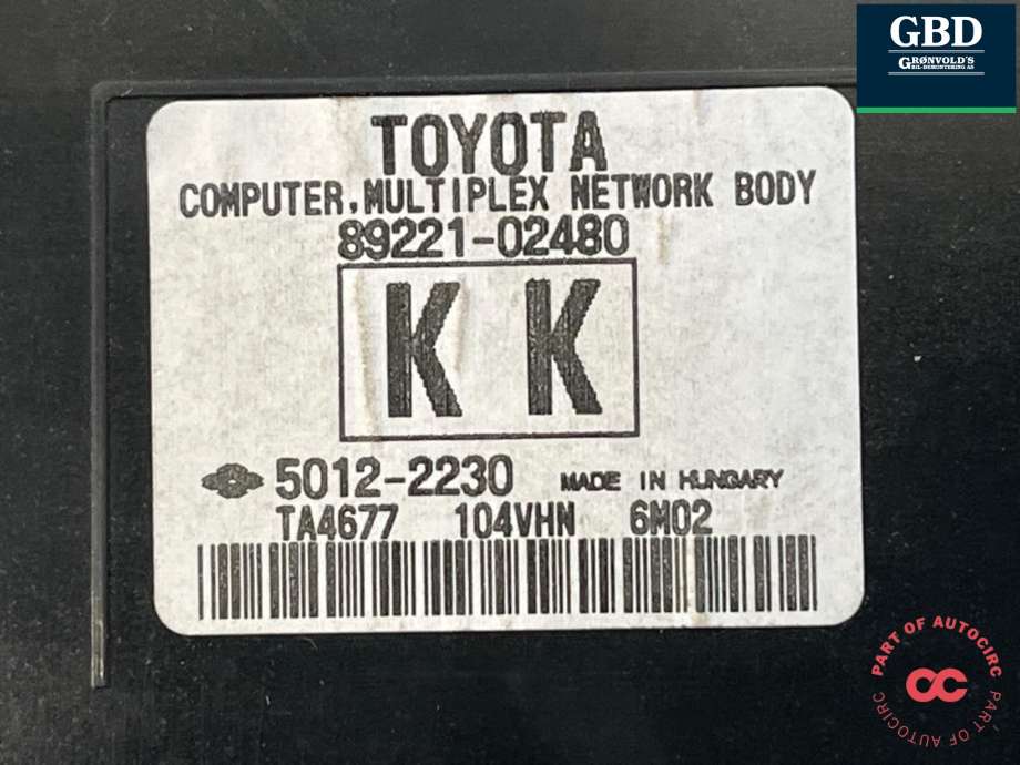 Styreenhet comfort (BCM) til Toyota Auris 2015-2019 (Type II, Fase 2)  (8922002620|8922102480|50122230)