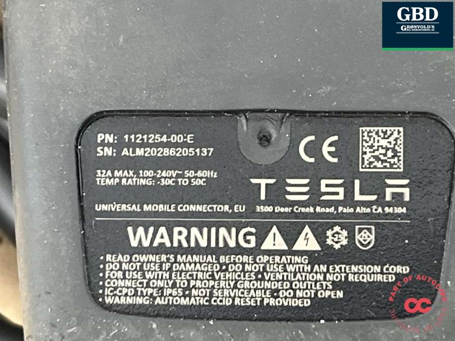 Batterilader kabel til Tesla Model 3 2018-2023 (Fase 1)  (1121254-00-E|1121254-00-D|1121254-00-G)