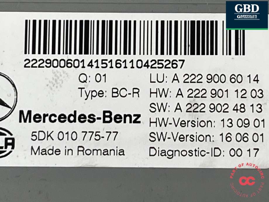 Styreenhet (SAM - Signal Acquisition Module) til Mercedes GLC 2015-2022 (X253) (X253) (A 222 900 60 14|5DK01077577|)