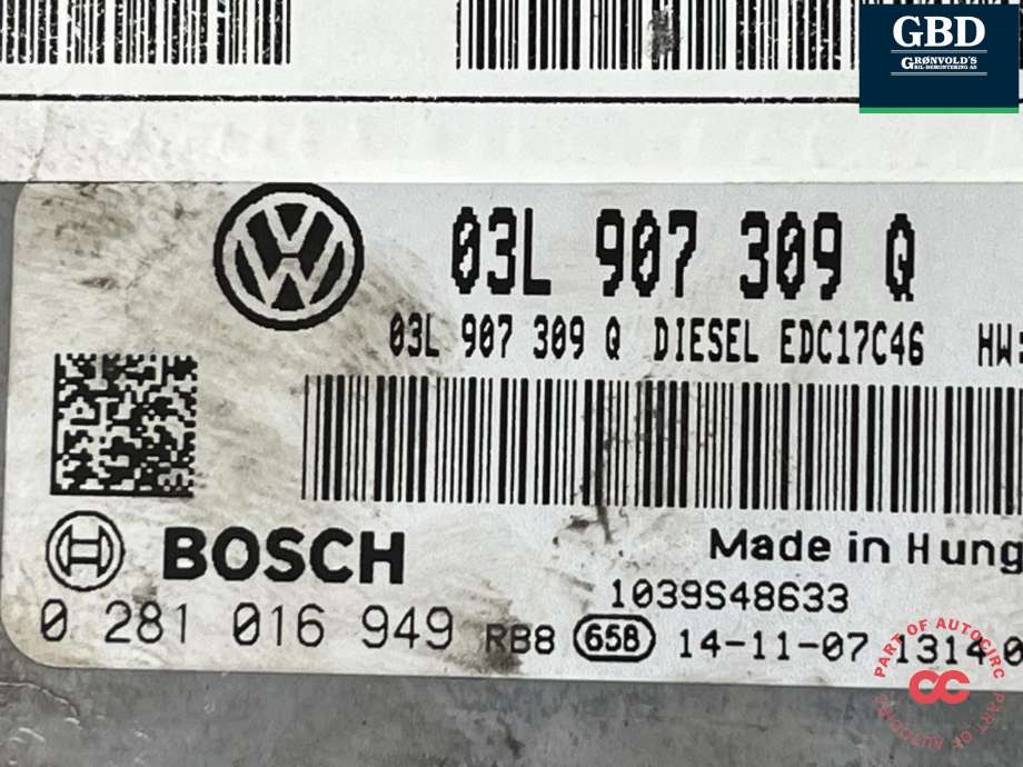 Styreenhet motor til VW Sharan 2010-->> (Type II) (03L 906 018 HJ|0281016949|03L907309Q)