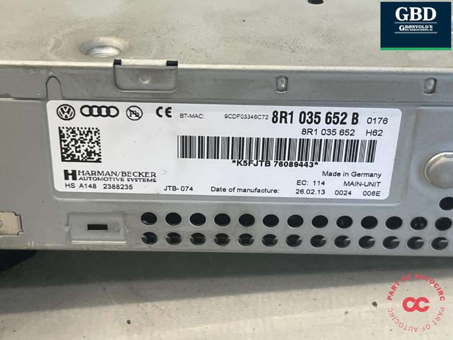 Bilstereo til Audi Q5 2012-2017 (Type I, Fase 2)  (8R1 035 652 B|)
