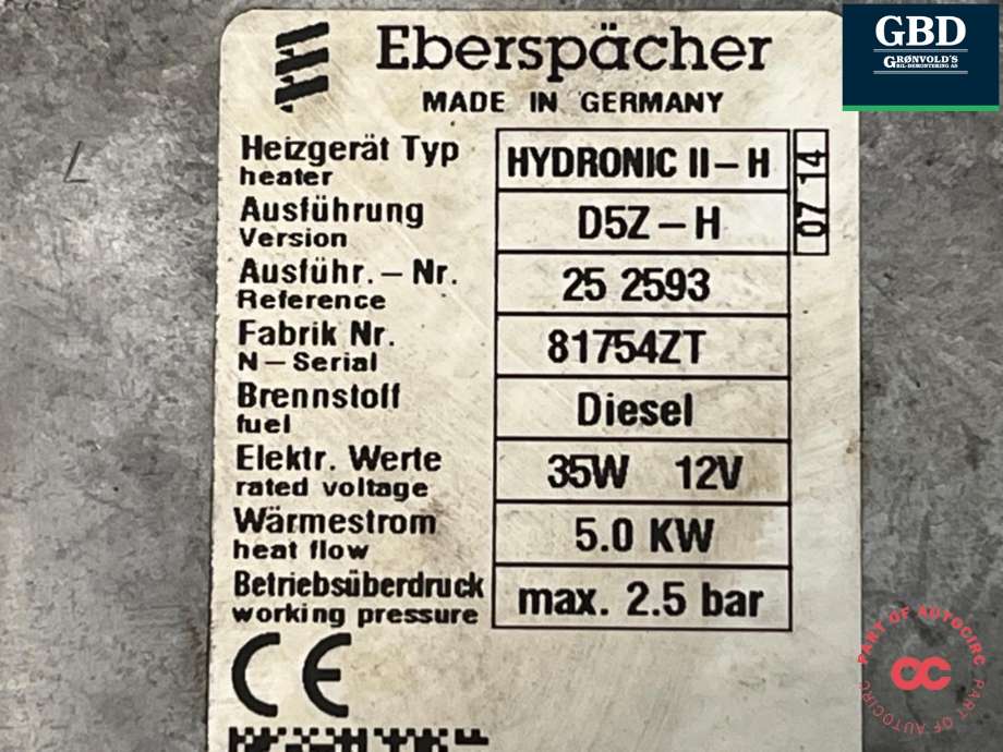 Dieselvarmer til Toyota RAV4 2013-2015 (Type IV, Fase 1) (8710042030|81754ZT|252593)
