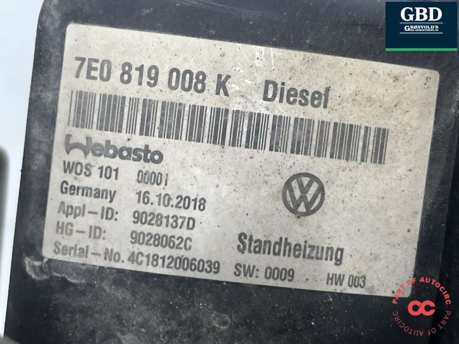 Dieselvarmer til VW Transporter / Caravelle 2019-->> (T6.1) (T6.1) (7E0 898 008 G|7E0 898 008 D|)