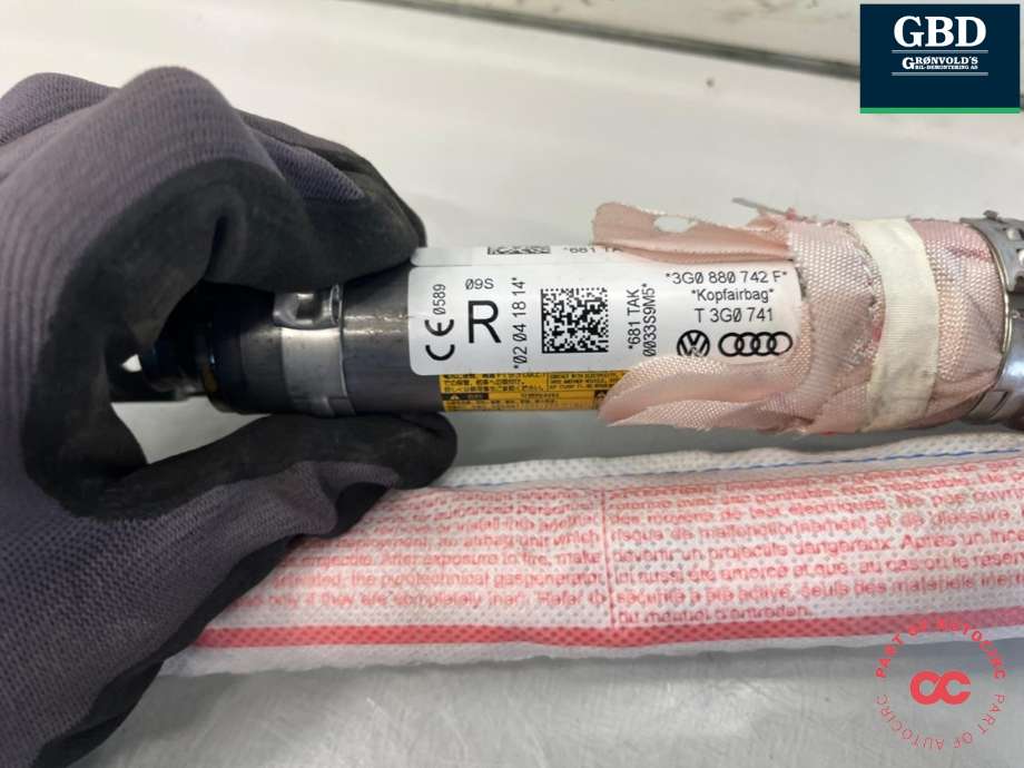 Airbag gardin høyre til VW Passat 2015-2019 (Fase 1) (B8) (B8) (3G0 880 742 H|3G0 880 742 F|)