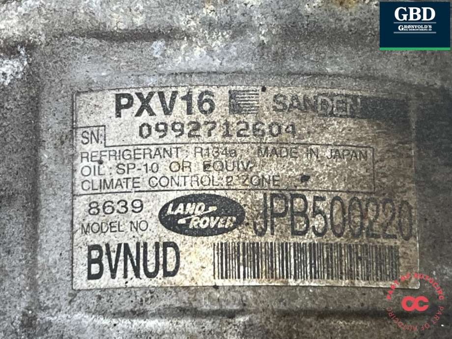 Aircondition kompressor til Land Rover Range Rover 2002-2012 (Type III)  (JPB500221|7H4219D623AB|JPB500220)