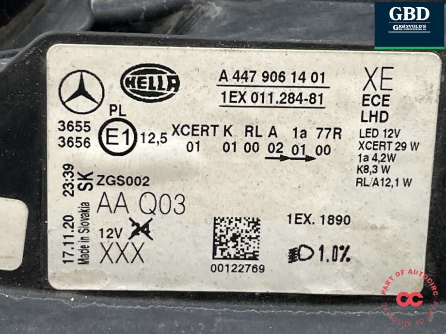 Frontlykt venstre full-LED til Mercedes Vito 2014-->> (W447) (W447) (A 447 906 77 00|A 447 906 18 01|A4479061401)