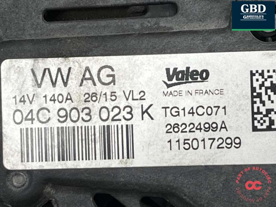 Dynamo til VW Golf Sportsvan 2014-2018  (04E 903 015 T  |04E 903 015 P|04C 903 023 K | 04C 903 023 KX |04E 903 015 TX|04C 903 023 L  |04C 903 023 LX | 04E 903 015 PX)