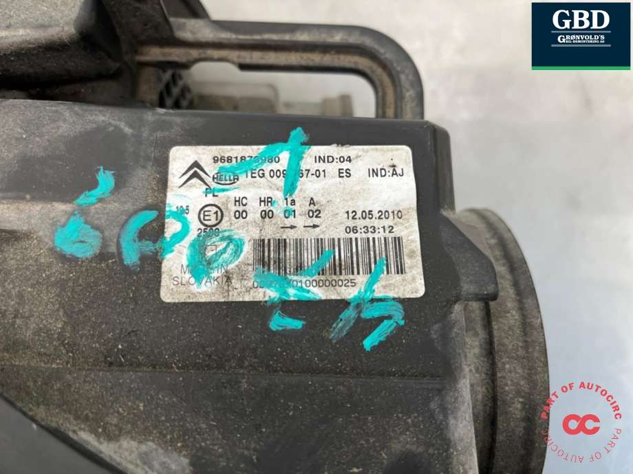 Frontlykt venstre halogen til Citroën C3, Picasso 2009-2017 (6208 N5|)