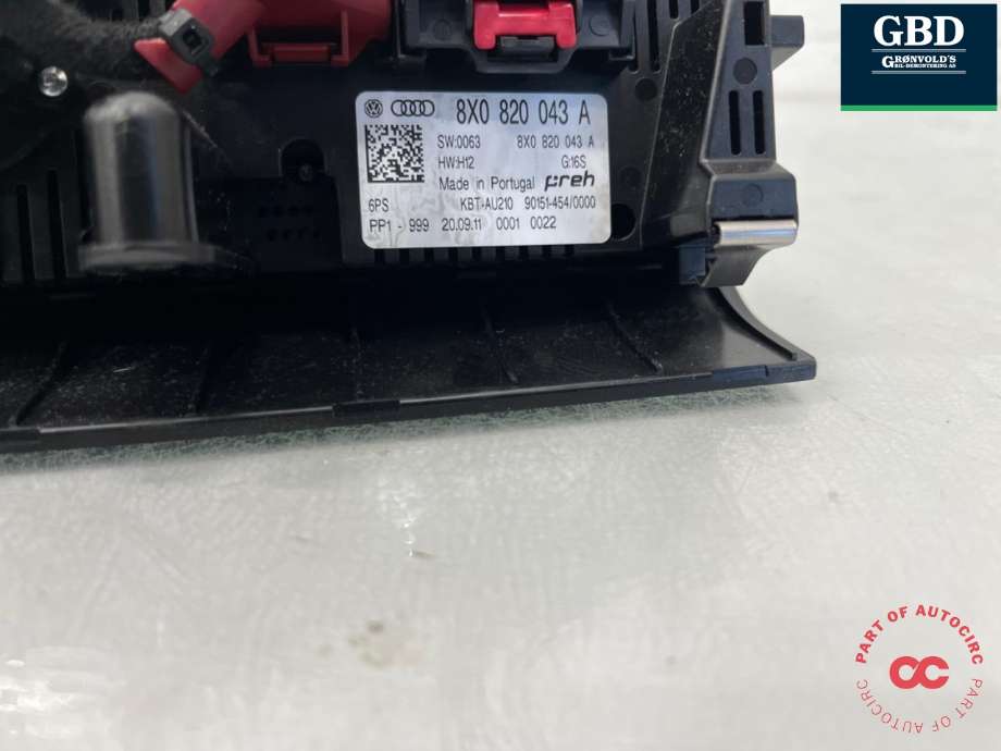 Varmeapparat betjening til Audi A1 2010-2014 (Type I, Fase 1) (8X0 820 043 B|8X0 820 043 B 6PS|)