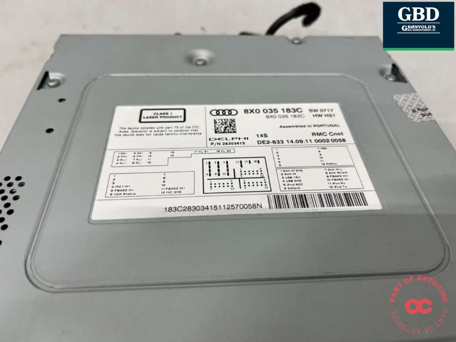 Bilstereo CD-veksler til Audi A1 2010-2014 (Type I, Fase 1) (8X0 035 183 F|8X0 035 183 FX|)