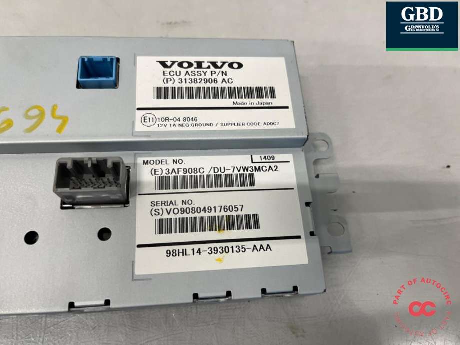 Bilstereo navigasjon skjerm til Volvo V40 2012-2019  (36011331|31382906AC|)