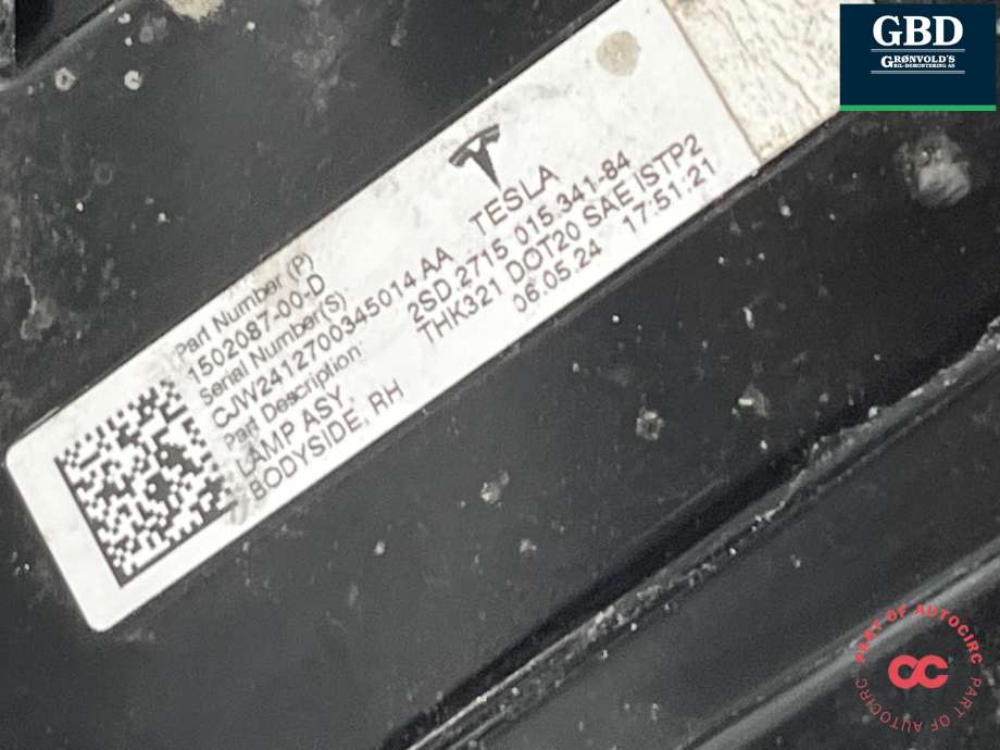 Baklykt høyre ytre til Tesla Model Y 2021-2024 (Type I)  (1502087-00-D|1502087-99-D|)