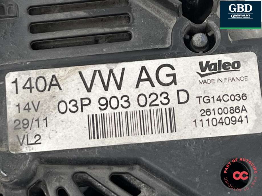 Dynamo diesel til VW Polo 2009-2014 (Type V, Fase 1) (03P 903 023 D|03P 903 023 DX|)