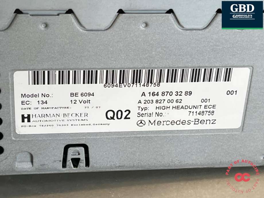 Bilstereo navigasjon til Mercedes ML 2005-2011 (W164) (W164) (A 164 870 84 89|A 164 820 26 79|)