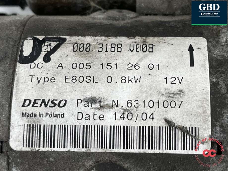 Starter til Smart Roadster 2003-2006  (Q 0003188V008000000|0003188V008| A0051512601|63101007)