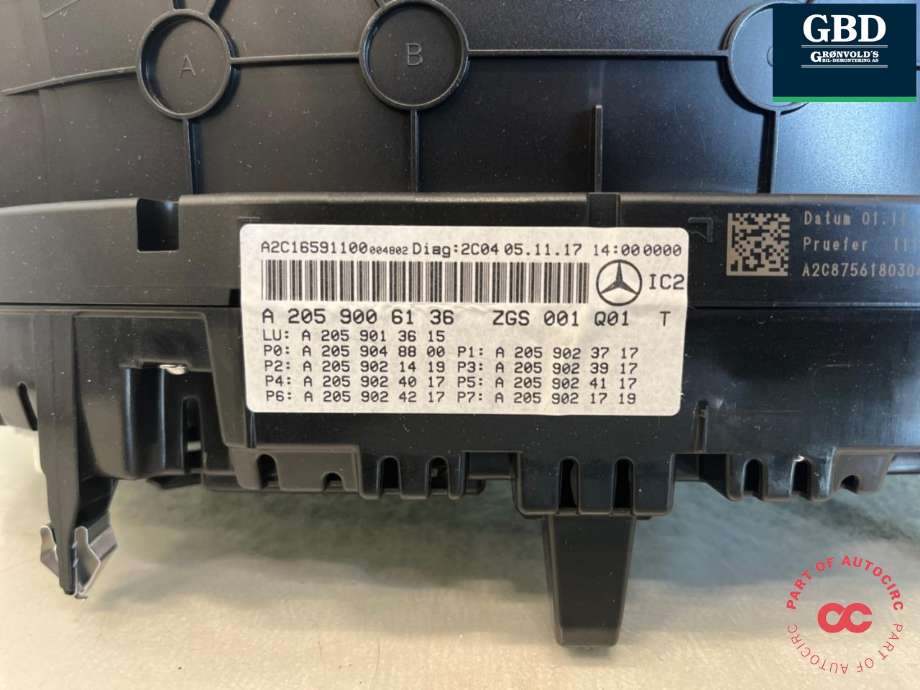 Instrumentpanel til Mercedes C-Klasse 2014-2018 (Fase 1) (W205) (W205) (A 253 900 00 06|A 205 900 61 36|A 253 900 53 04)