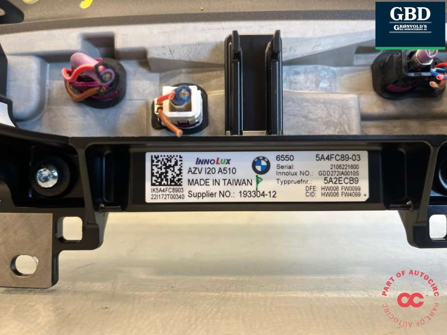Multimedia display (MCU - Media Controller Unit) til BMW iX 2021-->> (I20) (I20) (6550 5A4FC89 03|2106221600)