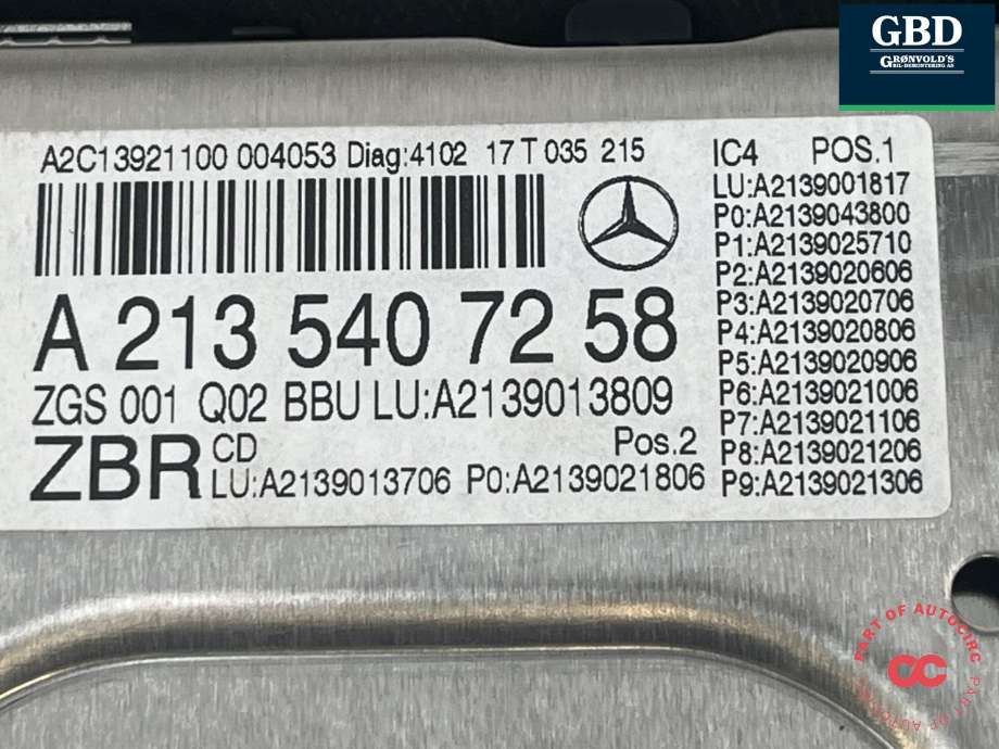 Instrumentpanel til Mercedes E-Klasse 2016-2023 (W213) (W213) (A2135407258|A 213 540 54 99|A 213 540 37 42|)