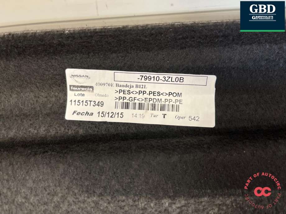 Hattehylle til Nissan Pulsar 2014-->> (799103ZL0B|79910 3ZL0B|)