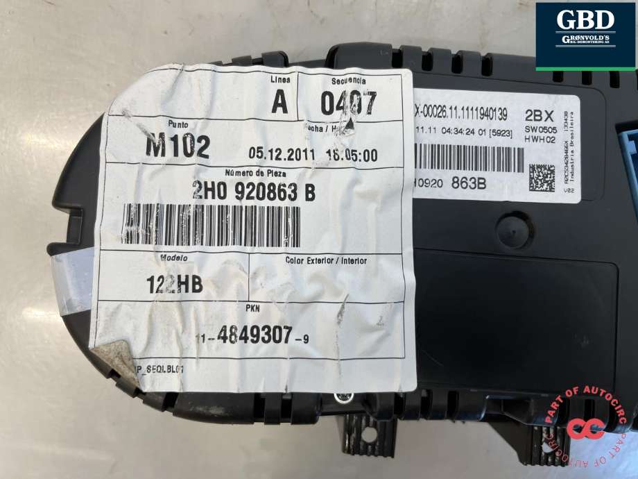 Instrumentpanel til VW Amarok 2010-2016 (Type I, Fase 1)  (2H0 920 863 B|2H0 920 863 BX|)