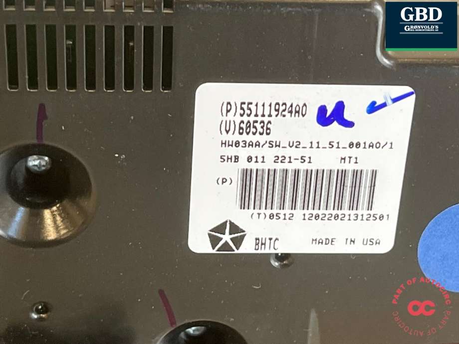 Varmeapparat betjening til Jeep Grand Cherokee 2012-2020  (|55111924A0)