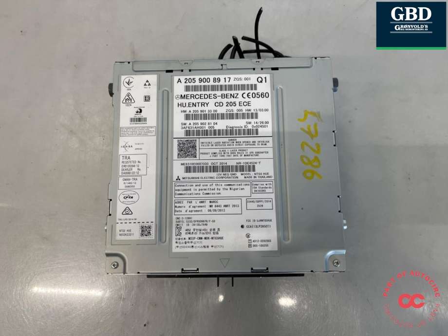 Bilstereo til Mercedes C-Klasse 2014-2018 (Fase 1) (W205) (W205) (|A 205 900 89 17)