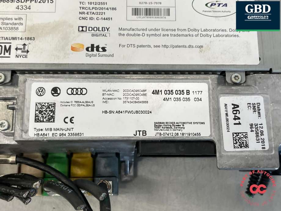 Bilstereo til Audi Q7 2015-->> (Type II) (4M1 035 035 C|4M1 035 035 B|)