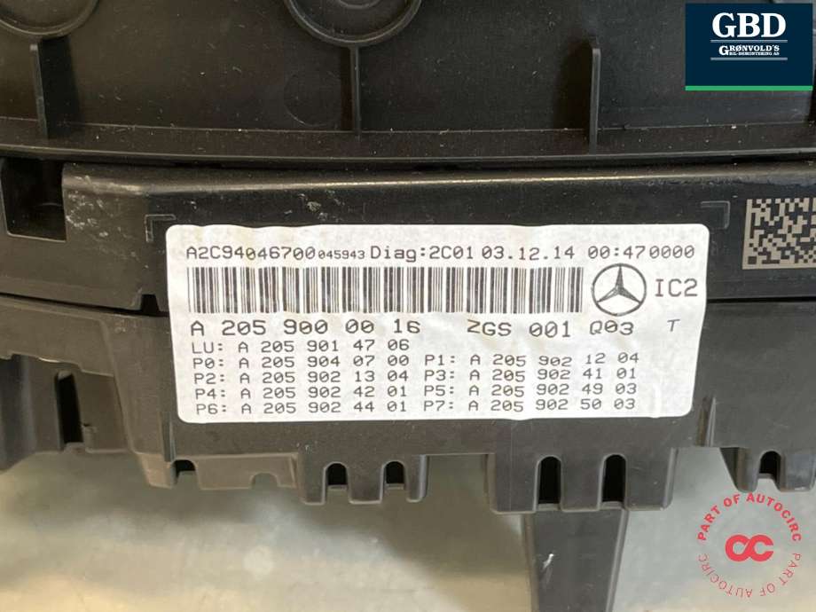 Instrumentpanel til Mercedes C-Klasse 2014-2018 (Fase 1) (W205) (W205) (|A 205 900 00 16)