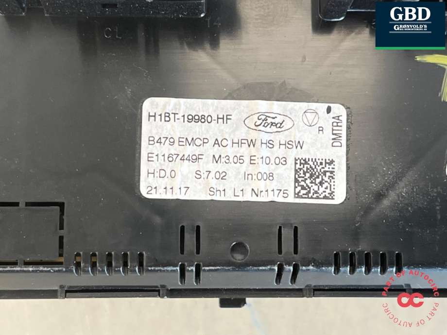 Varmeapparat betjening til Ford Fiesta 2017-->> (Type VII) (|H1BT 19980 HF)