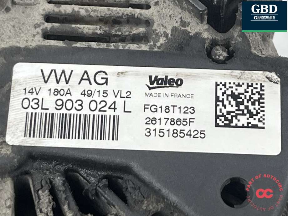 Dynamo diesel til VW Transporter / Caravelle 2015-2019 (T6) (T6) (03L 903 024 L|03L 903 024 LX|)