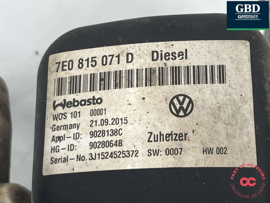 Dieselvarmer til VW Transporter / Caravelle 2015-2019 (T6) (T6) (7E0 898 008 H|7E0 898 008 B|)