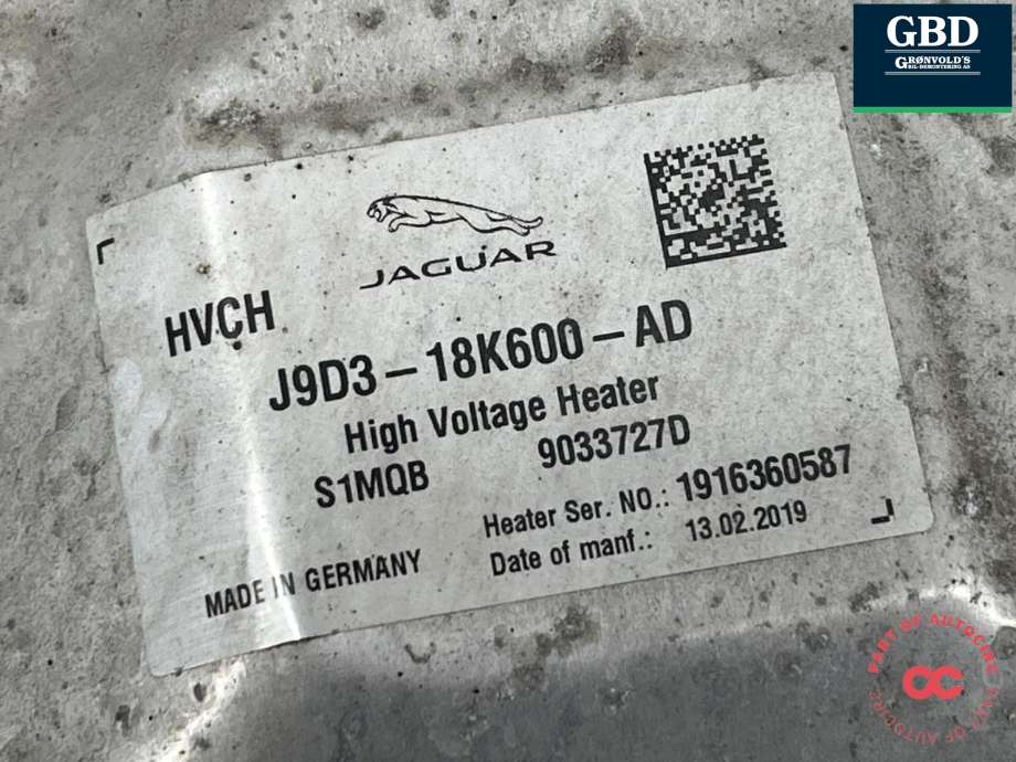 Varmeapparat PTC-heater til Jaguar I-PACE 2018-->>  (T4K15566|J9D38D196AD|T4K11280| J9D318K600AE)