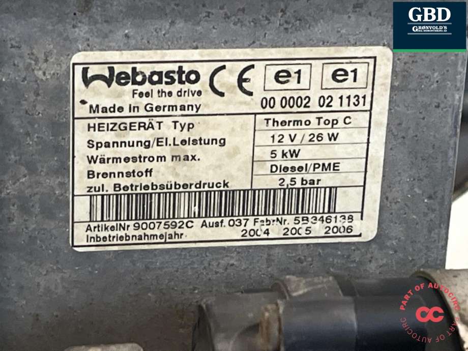 Dieselvarmer til VW Transporter / Caravelle 2003-2009 (Fase 1) (T5) (T5) (7H0 815 071 G|7H0 815 071 E|)