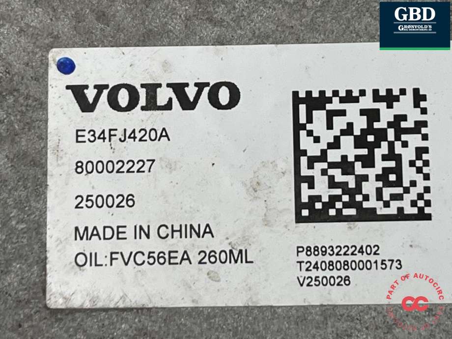 Aircondition kompressor elbil til Volvo EX30 2023-->>  (36010814|E34FJ420A|80002227)
