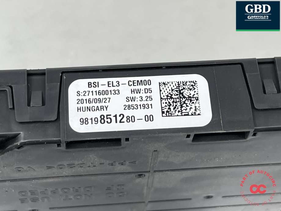 Styreenhet comfort (BCM) til Peugeot Expert 2016-->> (Type III) (16 170 161 80|9819851280|)