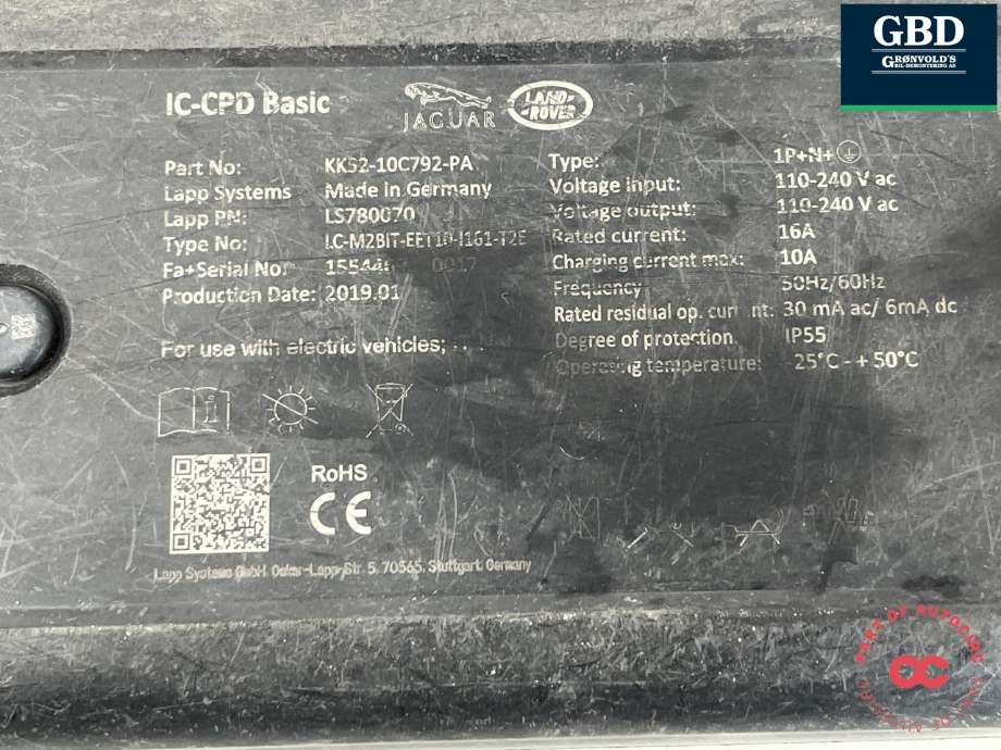 Batterilader kabel til Jaguar I-PACE 2018-->>  (437123491|JPLA10C792PG|T4K13034| JPLA10C792PC)