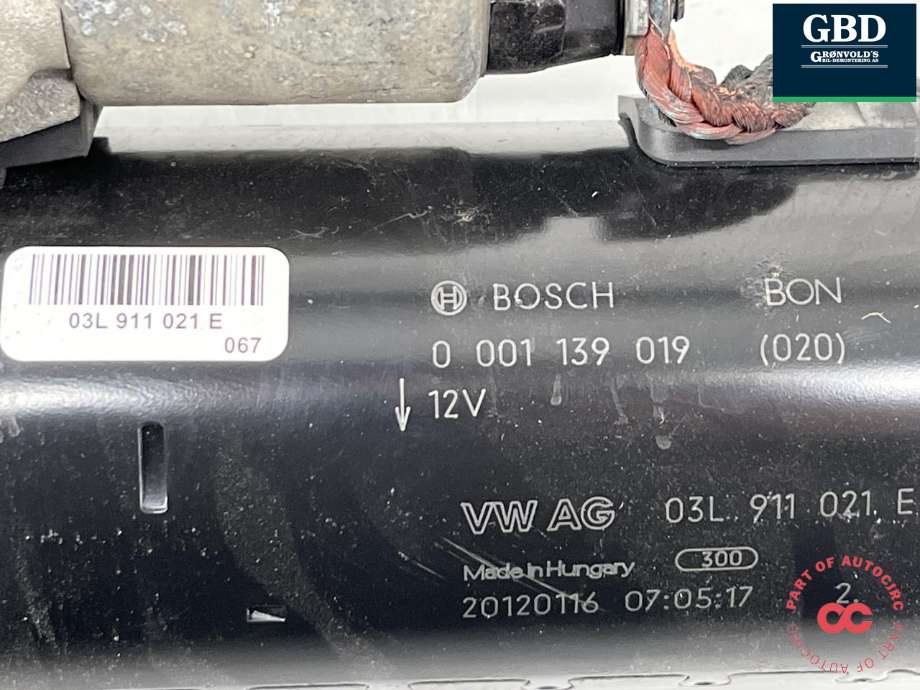 Starter diesel til Audi A4 2007-2014 (Type IV) (B8) (B8) (03L 911 021 G|03L 911 021 E|03L 911 021 EX)
