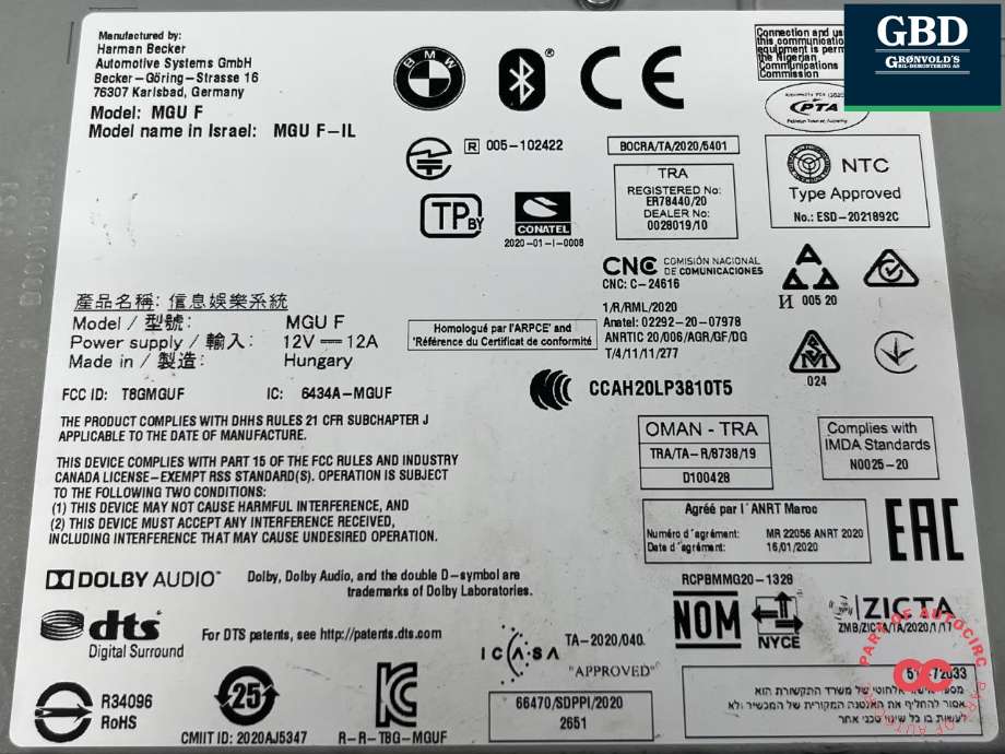 Bilstereo forsterker til BMW iX3 2021-->>  (65 12 5 A5C A89|CI5A4735401|)