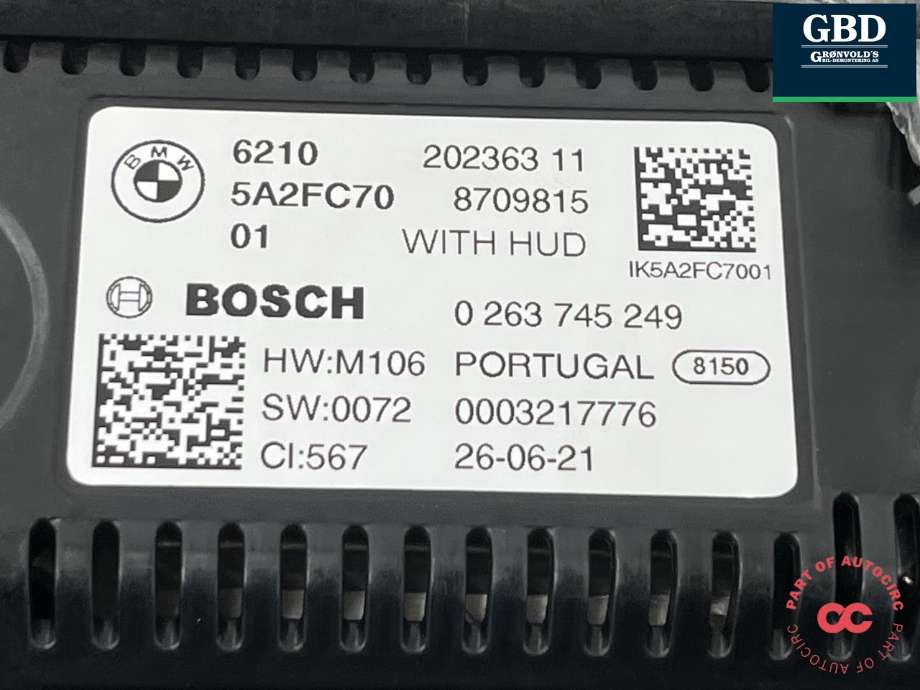 Instrumentpanel til BMW iX3 2021-->>  (62 10 5 B4A 589|0 263 745 249|62105A2FC7001)