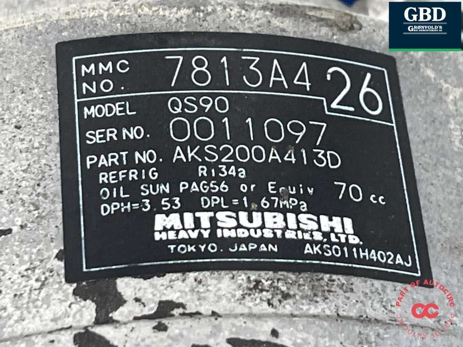 Aircondition kompressor til Mitsubishi Outlander 2010-2012 (Type II, Fase 2)  