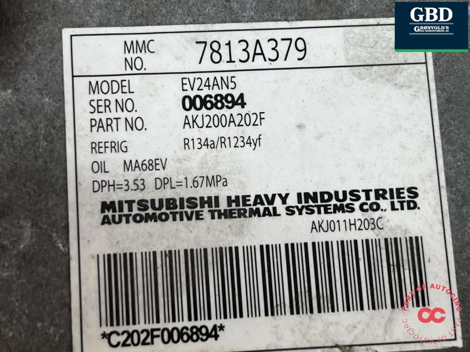 Aircondition kompressor hybrid til Mitsubishi Outlander 2015-->> (Type III, Fase 2)  (|AKJ200A202F|7813A379)