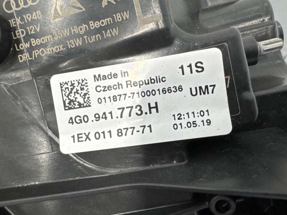 Frontlykt venstre full-LED til Audi A6, Allroad 2015-2019 (Type III, Fase 2) (C7) (C7) (4G0 941 773 H|)