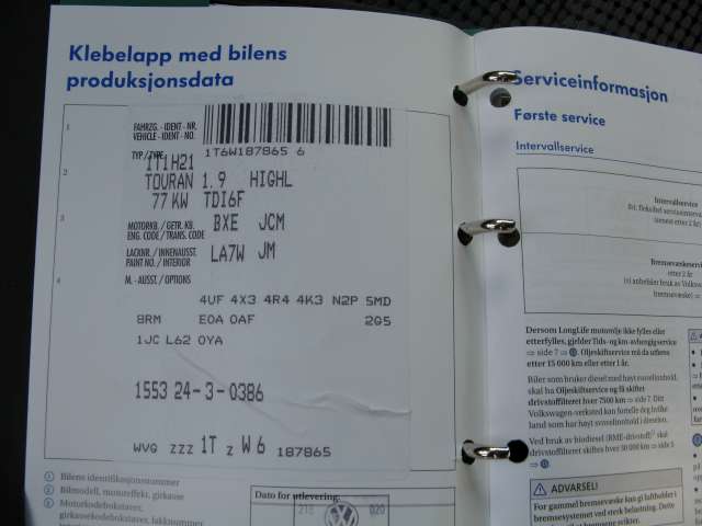VW Touran 2003-2006 (Type I, Fase 1) , Motorkode: BKC, Girkassekode: 