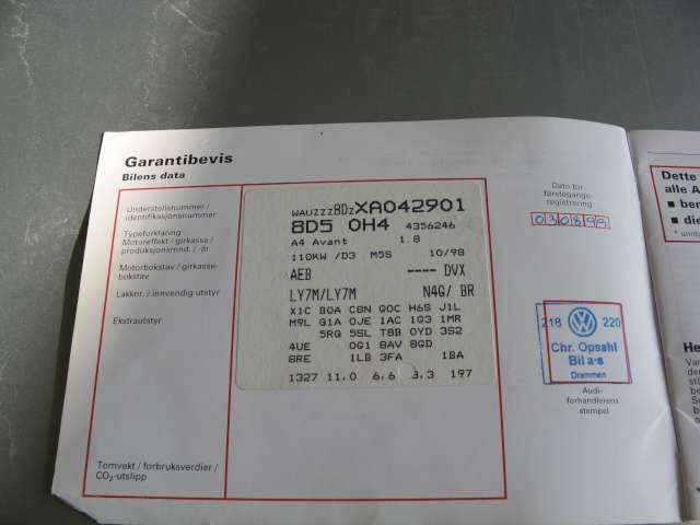 Audi A4 1999-2001 (Type I, Fase 2) (B5) (B5), Motorkode: , Girkassekode: