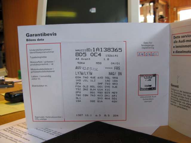 Audi A4 1999-2001 (Type I, Fase 2) (B5) (B5), Motorkode: , Girkassekode: 