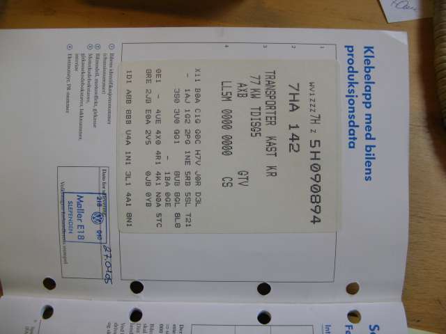 VW Transporter / Caravelle 2003-2009 (Fase 1) (T5) (T5), Motorkode: , Girkassekode: 